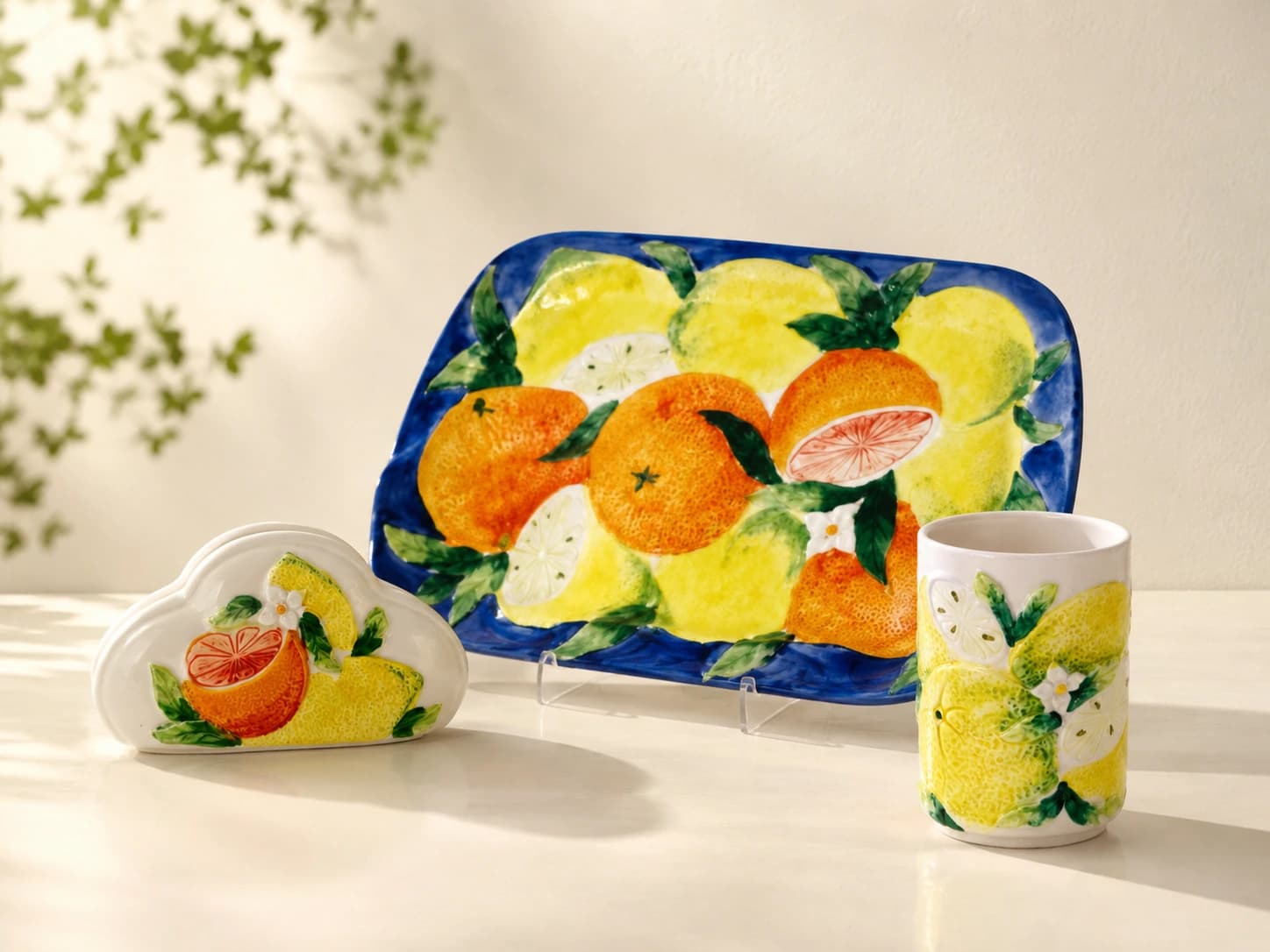Composizione da tavola con decoro arance e limoni